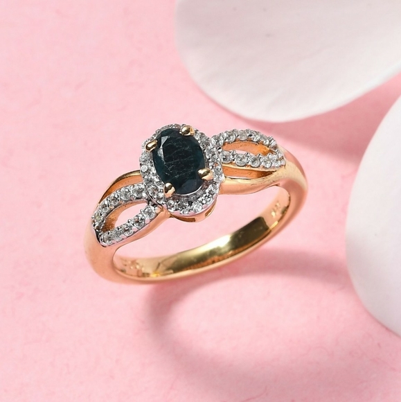 NWT Teal Grandidierite & Zircon Gold Ring Size 9 - Picture 1 of 14
